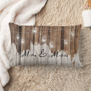 Brown Rustic Wood with Lights customizable Lumbar Pillow
