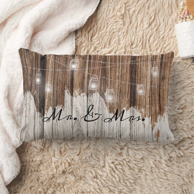 Brown Rustic Wood with Lights customizable Lumbar Pillow (Blanket)
