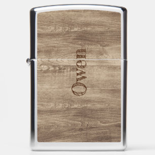Brown Rustic Wood with Name Zippo Lighter