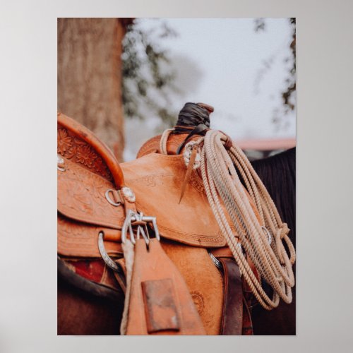 Brown Saddle with Rope Cowboy Poster