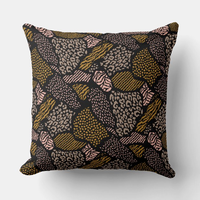 Brown Safari Animal Print Throw Pillow (Front)