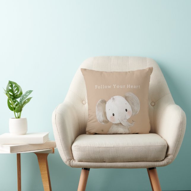 Brown Safari Follow Your Heart Elephant Throw Pillow (Chair)