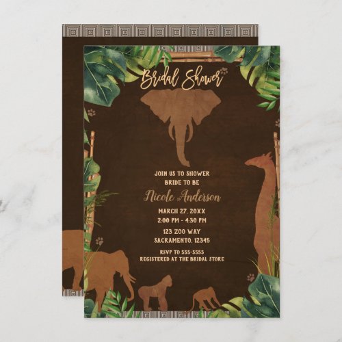 Brown Safari Jungle Zoo Animals Bridal Shower Invitation