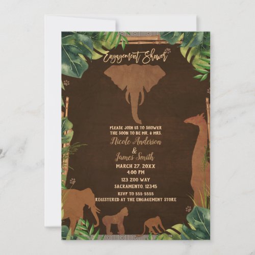 Brown Safari Jungle Zoo Animals Engagement Shower Invitation