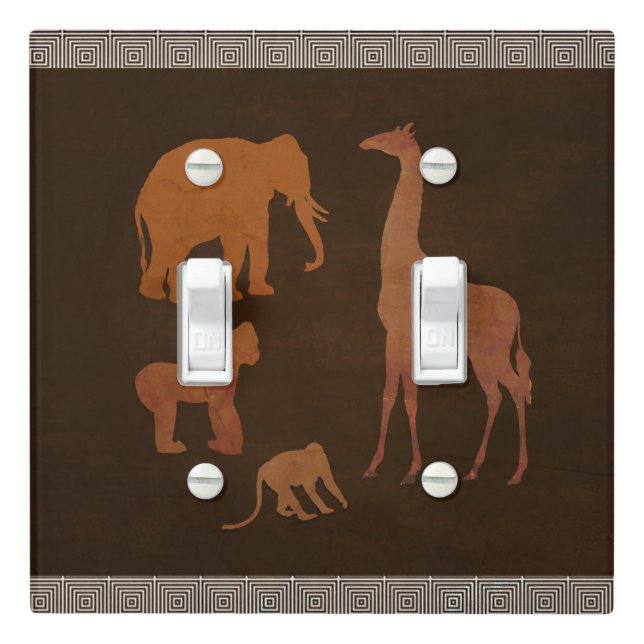 Brown Safari Jungle Zoo Animals Personalized Light Switch Cover (In Situ)
