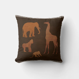 Brown Safari Jungle Zoo Animals Personalized Throw Pillow