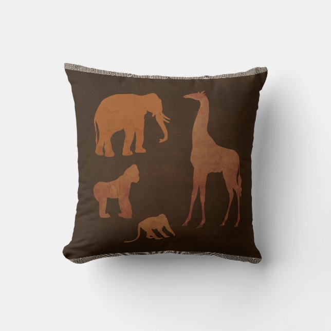 Brown Safari Jungle Zoo Animals Personalized Throw Pillow (Front)