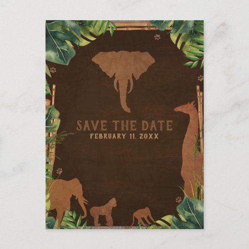 Brown Safari Jungle Zoo Animals Save the Date Announcement Postcard