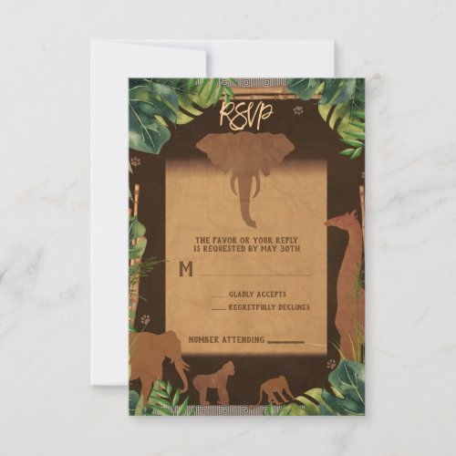 Brown Safari Jungle Zoo Animals Wedding RSVP