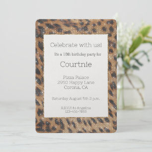 Brown Safari Leopard Animal Sparkle Birthday Invitation
