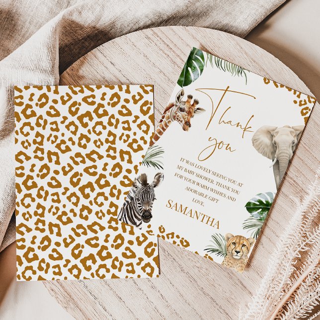 Brown Safari Wild One Baby Shower Thank You Card (Safari Baby Shower Thank You Card, Wild One safari Baby Shower Thank You card, Cheetah Print Card)
