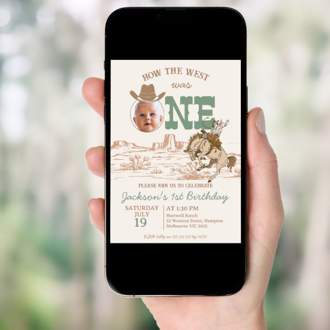 Brown Sage Boys How The West Was One 1st Birthday  Invitation (Front Digital)