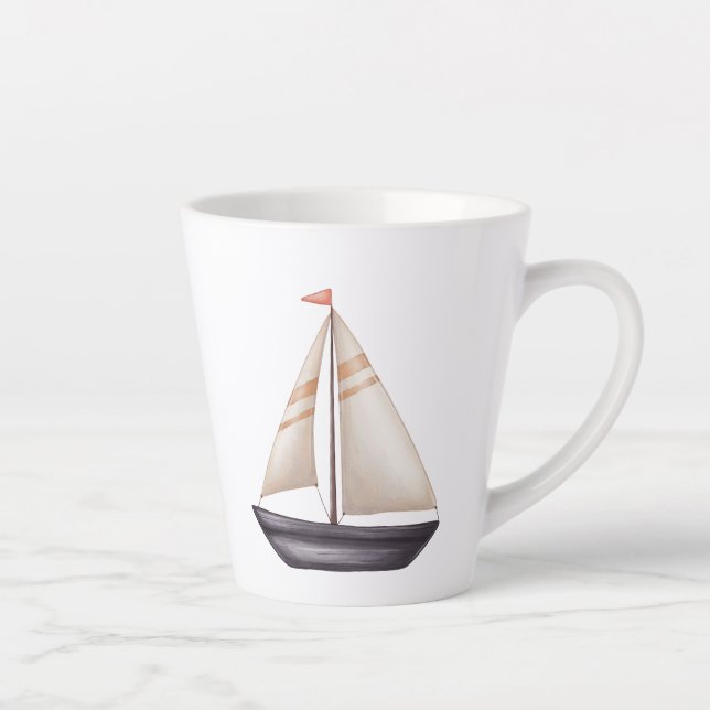 Brown Sailing Boat and Name Latte Mug (Right)