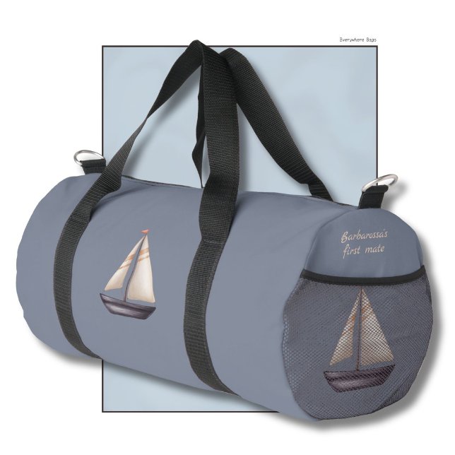 Brown Sailing Boat and Name on Gray Duffle Bag (Creator Uploaded)