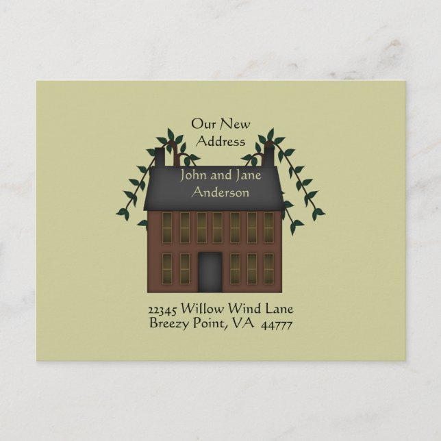 Brown Saltbox House New Address Announcement Postcard (Front)