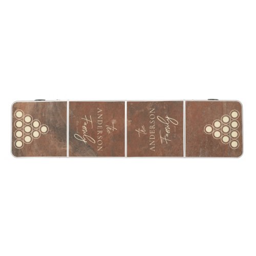 Brown Sand Stone Hand Written Family Name Beer Pong Table