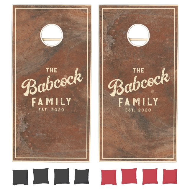 Brown Sand Stone Retro Family Name & Year Cornhole Set (Set)
