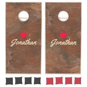 Brown Sand Stone Vintage Heart Signature Cornhole Set