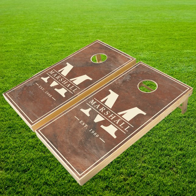 Brown Sand Stone with Name & Initial Cornhole Set (Creator Uploaded)