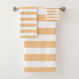 Brown Sand &amp; White Striped Bath Towel Set