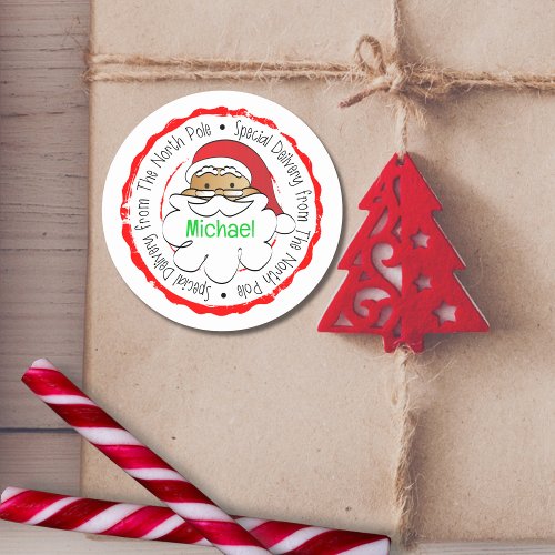 Brown Santa Claus Kids Special Delivery Cartoon Classic Round Sticker