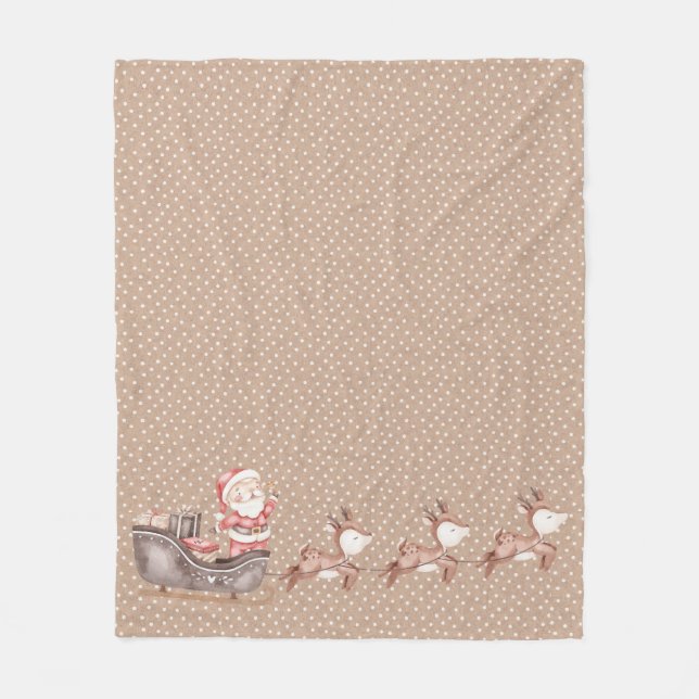 Brown Santa in the Sleigh Fleece Blanket (Front)