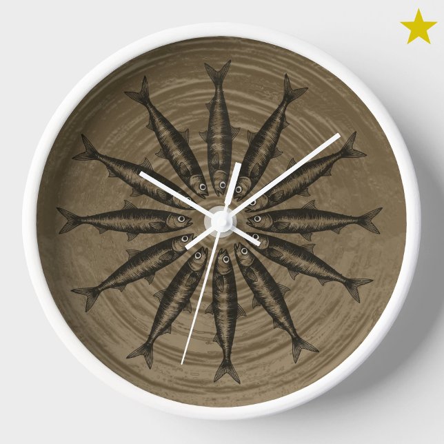 Brown Sardine Drawing Sketch Fish Pattern   Clock (Creator Uploaded)
