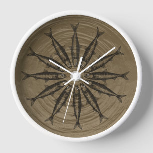 Brown Sardine Drawing Sketch Fish Pattern   Clock