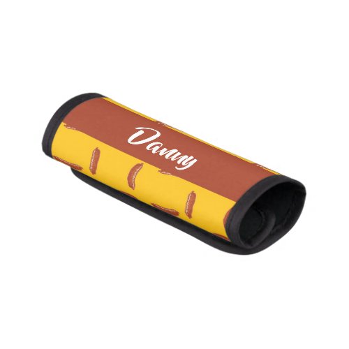 Brown sausages on yellow luggage handle wrap