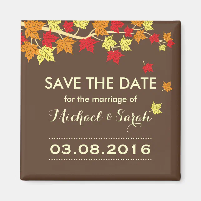 Brown Save The Date Maple Leaf Fall Wedding Magnet | Zazzle