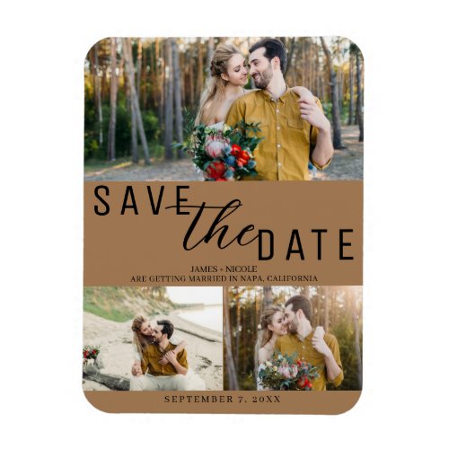 Brown Save the Date Wedding 3 Photos Magnet