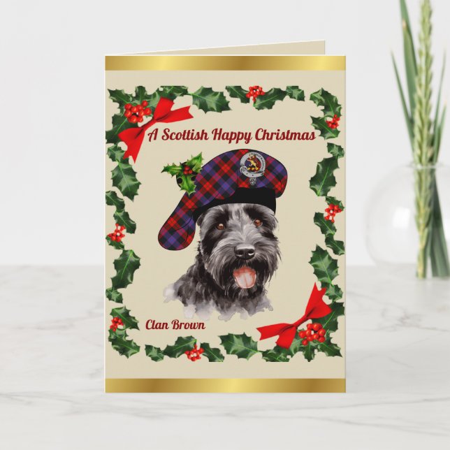 Brown Scottie Dog Personalized Xmas Card (Front)