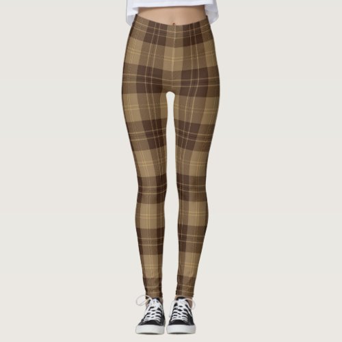 Brown Scottish Tartan Plaid Pattern Leggings