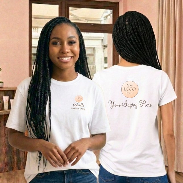 Brown Script Employee Name Business Logo Lashes T-Shirt (Creator Uploaded)