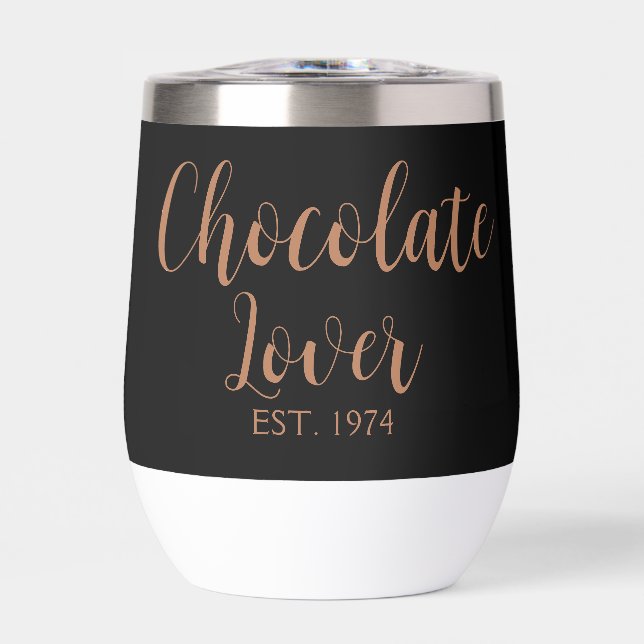 Brown Script Established Chocolate Lover Thermal Wine Tumbler (Front)