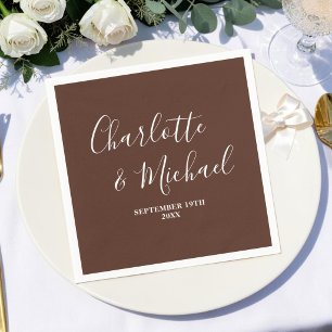 Brown Script Minimalist Wedding Napkins