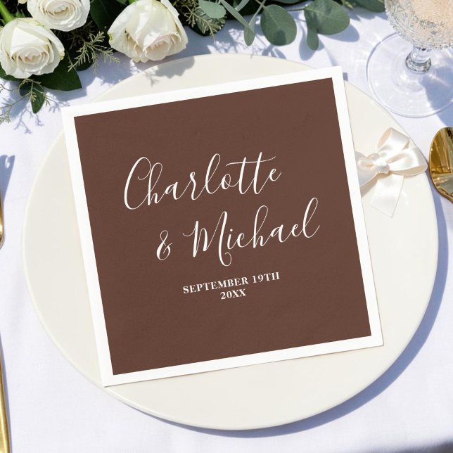 Brown Script Minimalist Wedding Napkins (Creator Uploaded)