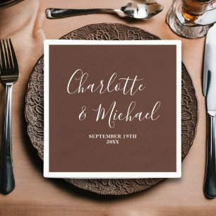Brown Script Minimalist Wedding Napkins