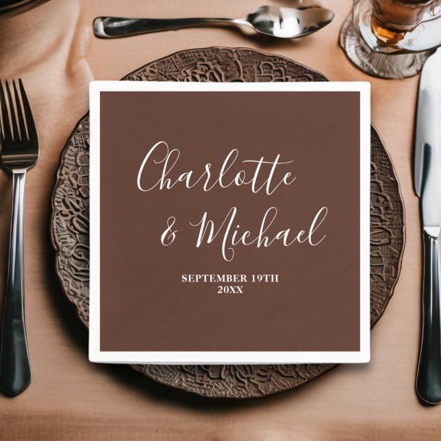 Brown Script Minimalist Wedding Napkins (Creator Uploaded)
