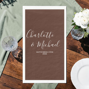 Brown Script Minimalist Wedding Paper Guest Towels