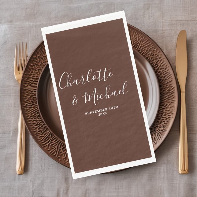 Brown Script Minimalist Wedding Paper Guest Towels (Creator Uploaded)