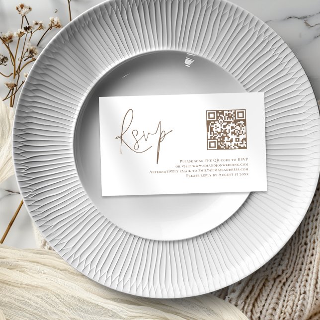 Brown Script QR Code Wedding RSVP  Enclosure Card (Creator Uploaded)