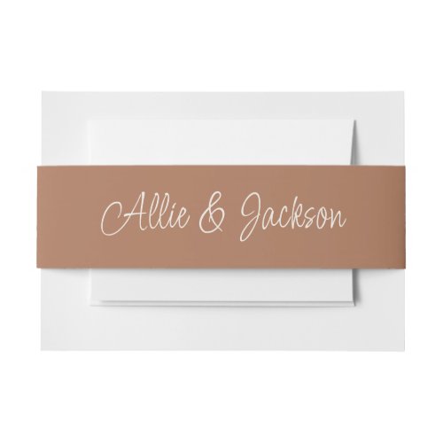 Brown Script Wedding Names Invitation Belly Band