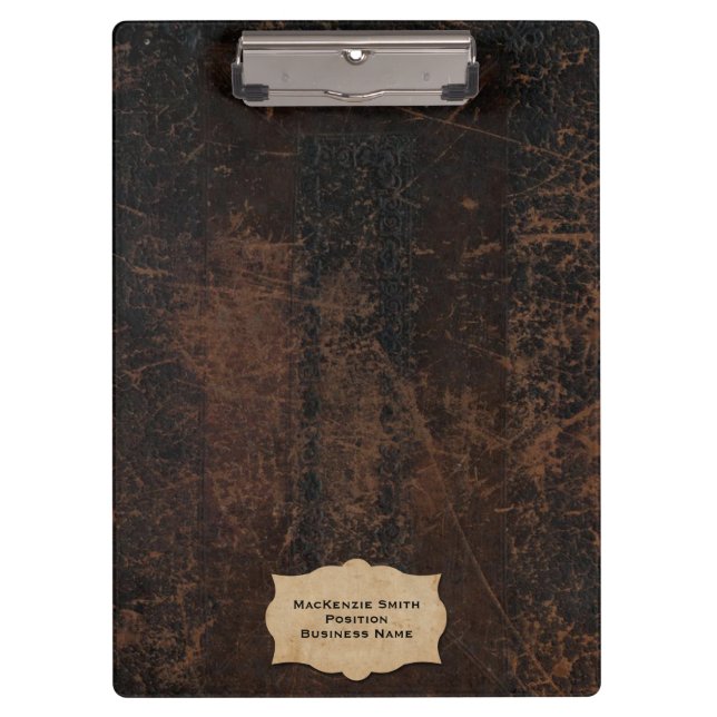 Brown Scuffed Leather (Faux) Personalized Clipboard (Front)