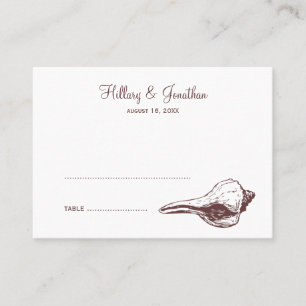 Brown seashell beach wedding escort place card