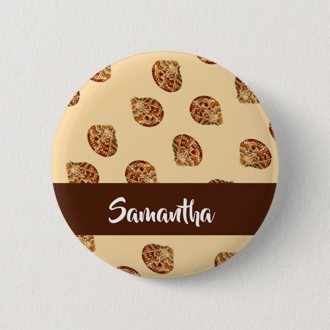Brown seashells pattern button (Front)