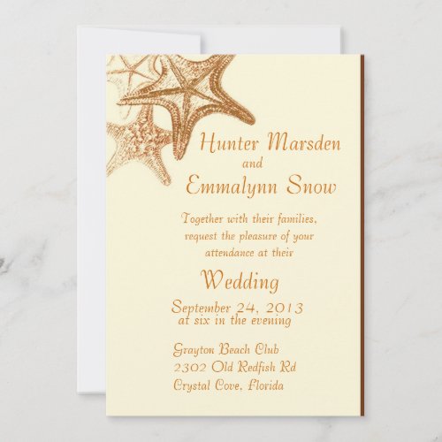 brown seastar beach wedding invitation