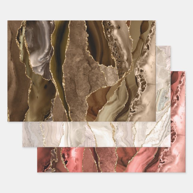 Brown shades agate wrapping paper sheets (Set)
