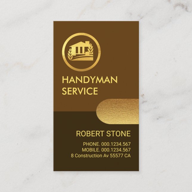 Brown Shades Gold Building Construction Business Card (Front)