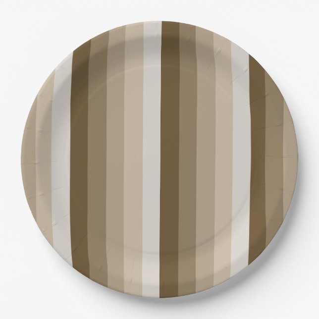 Brown shadow stripes paper plates (Front)